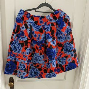 HD in Paris red with blue floral print skirt